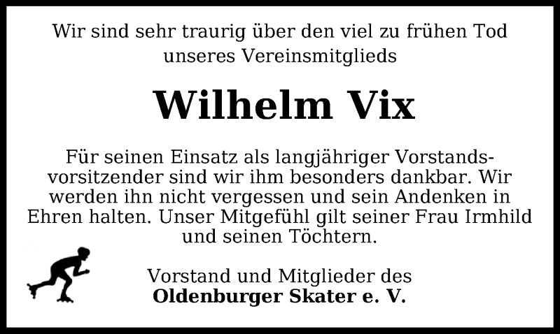  Traueranzeige für Wilhelm Vix vom 25.04.2020 aus Nordwest-Zeitung