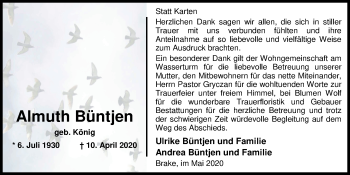 Traueranzeige von Almuth Büntjen von Nordwest-Zeitung