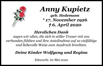 Traueranzeige von Anny Kupietz von Nordwest-Zeitung