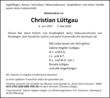 Traueranzeige von Christian Lüttgau von Nordwest-Zeitung