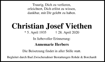 Traueranzeige von Christian Josef Viethen von Nordwest-Zeitung