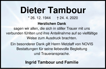 Traueranzeige von Dieter Tambour von Nordwest-Zeitung