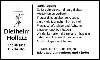 Traueranzeige von Diethelm Hollatz von Nordwest-Zeitung