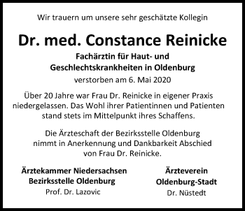 Traueranzeige von Dr. med. Constance Reinicke von Nordwest-Zeitung