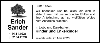 Traueranzeige von Erich Sander von Nordwest-Zeitung