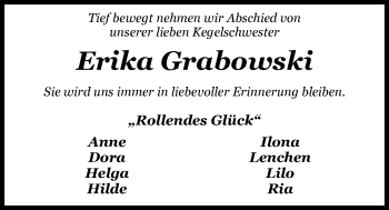 Traueranzeige von Erika Grabowski von Nordwest-Zeitung