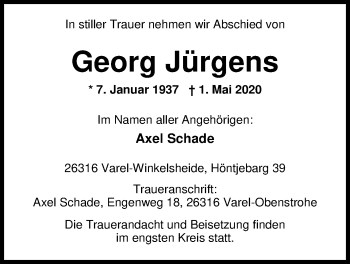 Traueranzeige von Georg Jürgens von Nordwest-Zeitung