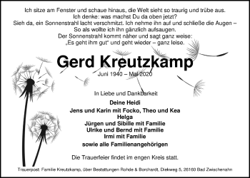 Traueranzeige von Gerd Kreutzkamp von Nordwest-Zeitung