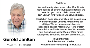 Traueranzeige von Gerold Janßen von Nordwest-Zeitung
