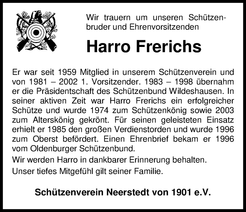  Traueranzeige für Harro Frerichs vom 09.05.2020 aus Nordwest-Zeitung