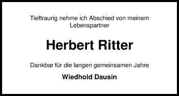 Traueranzeigen von Herbert Ritter | nordwest-trauer.de