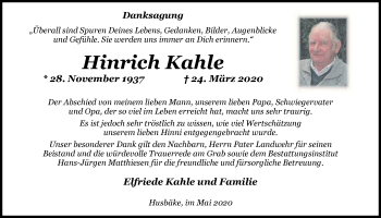 Traueranzeige von Hinrich Kahle von Nordwest-Zeitung