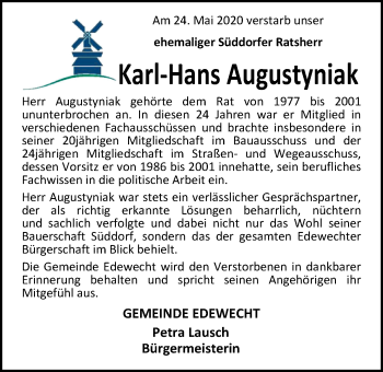 Traueranzeige von Karl Hans Augustyniak von Nordwest-Zeitung