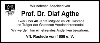 Traueranzeige von Prof. Dr. Olaf Agthe von Nordwest-Zeitung