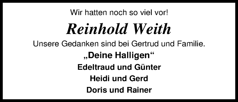  Traueranzeige für Reinhold Weith vom 08.05.2020 aus Nordwest-Zeitung
