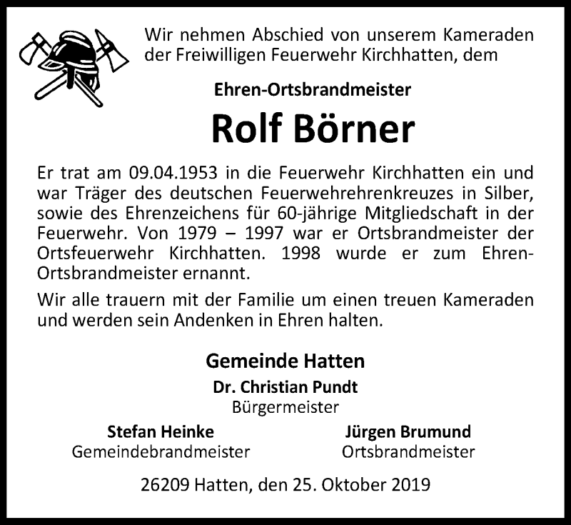  Traueranzeige für Rolf Börner vom 23.05.2020 aus Nordwest-Zeitung