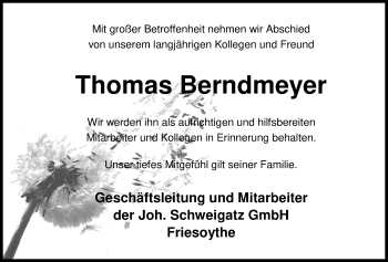 Traueranzeige von Thomas Berndmeyer von Nordwest-Zeitung