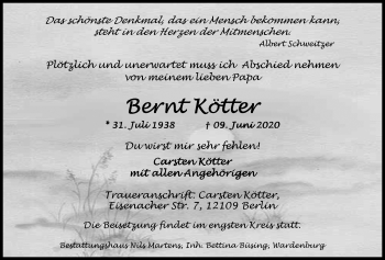 Traueranzeige von Bernt Kötter von Nordwest-Zeitung