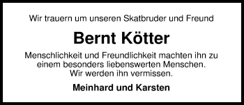 Traueranzeige von Bernt Kötter von Nordwest-Zeitung