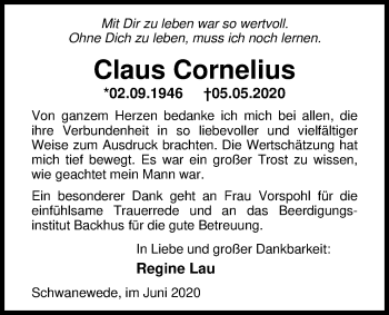 Traueranzeige von Claus Cornelius von Nordwest-Zeitung