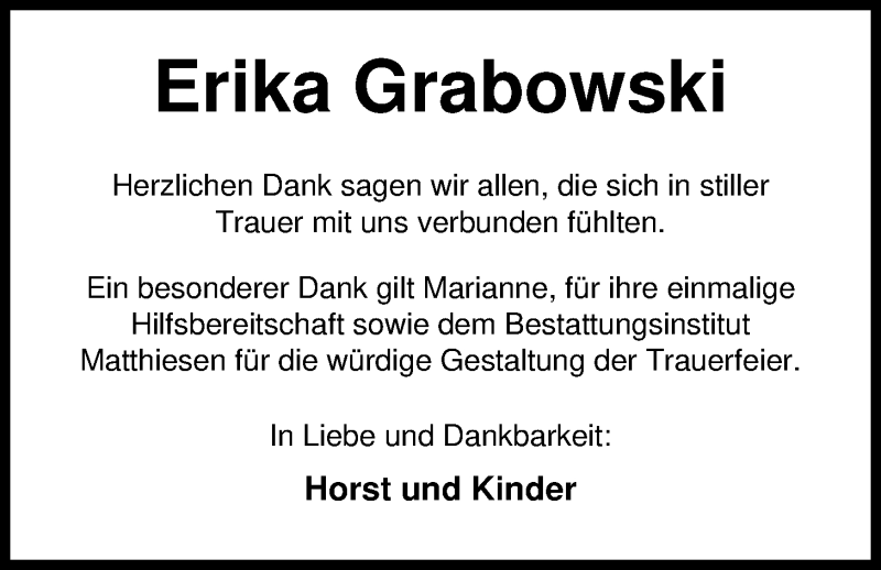  Traueranzeige für Erika Grabowski vom 16.06.2020 aus Nordwest-Zeitung