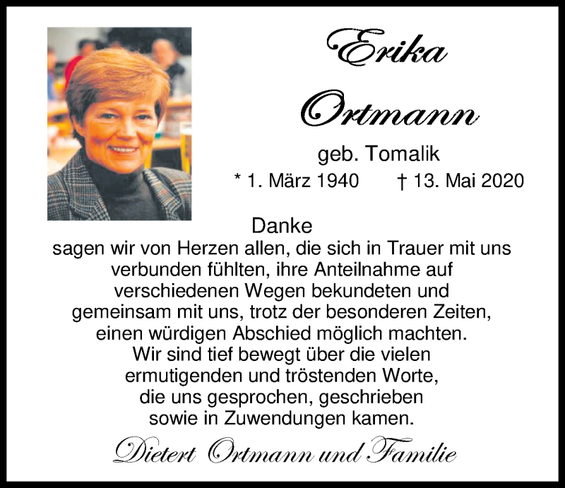  Traueranzeige für Erika Ortmann vom 27.06.2020 aus Nordwest-Zeitung