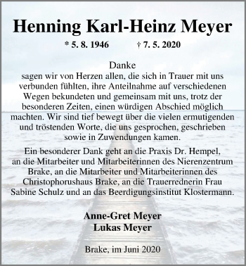 Traueranzeige von Henning Karl-Heinz Meyer von Nordwest-Zeitung
