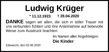 Traueranzeige von Ludwig Krüger von Nordwest-Zeitung