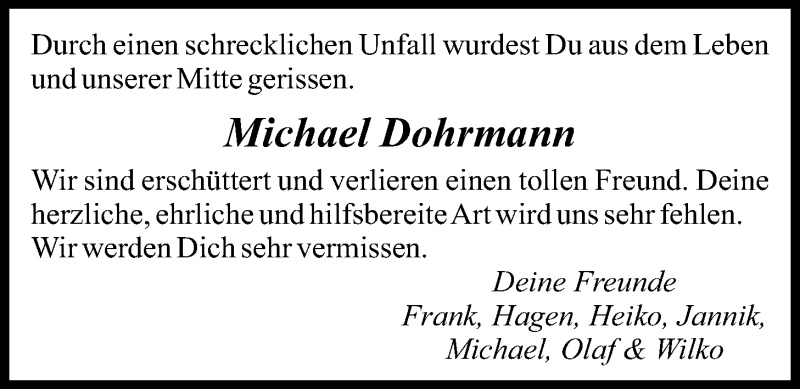  Traueranzeige für Michael Dohrmann vom 24.06.2020 aus Nordwest-Zeitung
