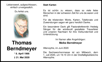 Traueranzeige von Thomas Berndmeyer von Nordwest-Zeitung