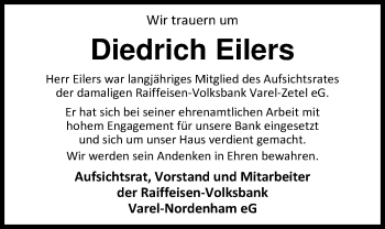 Traueranzeige von Diedrich Eilers von Nordwest-Zeitung