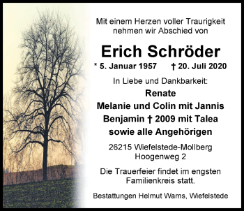 Traueranzeige von Erich Schröder von Nordwest-Zeitung