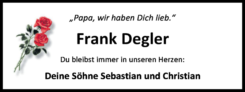  Traueranzeige für Frank Degler vom 18.07.2020 aus Nordwest-Zeitung