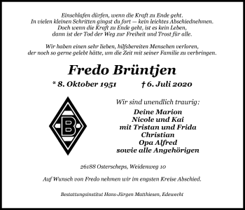 Traueranzeige von Fredo Brüntjen von Nordwest-Zeitung