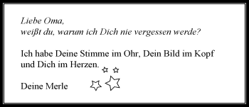 Traueranzeige von Frieda Kenneweg von Nordwest-Zeitung
