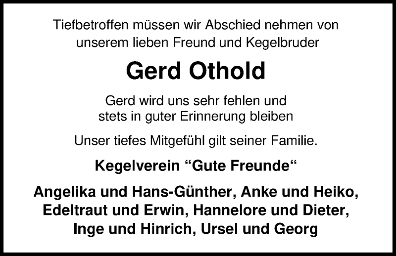  Traueranzeige für Gerd Othold vom 14.07.2020 aus Nordwest-Zeitung
