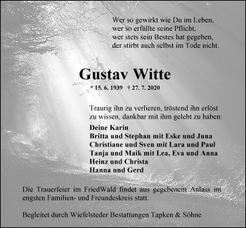 Traueranzeige von Gustav Witte von Nordwest-Zeitung