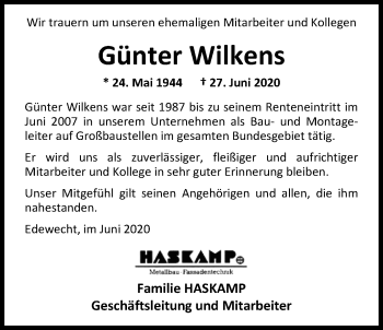 Traueranzeige von Günter Wilkens von Nordwest-Zeitung