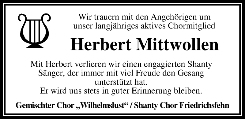  Traueranzeige für Herbert Mittwollen vom 06.07.2020 aus Nordwest-Zeitung