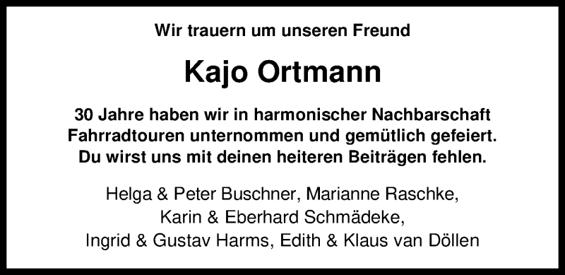  Traueranzeige für Karl-Johann Ortmann vom 07.07.2020 aus Nordwest-Zeitung
