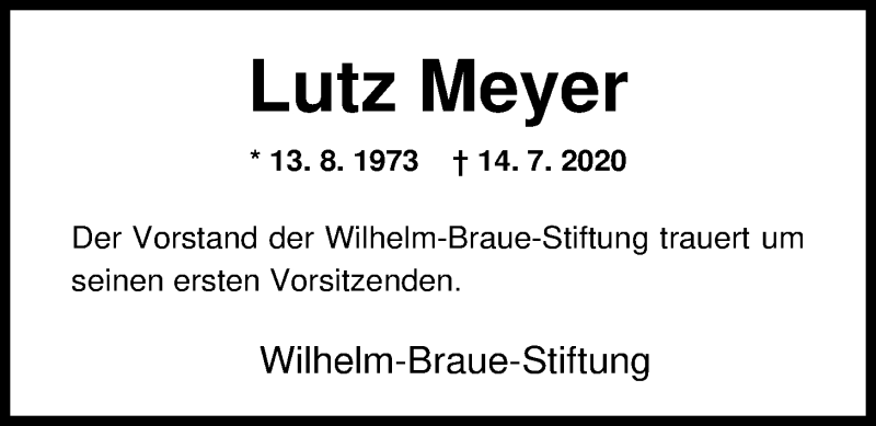  Traueranzeige für Lutz Meyer vom 21.07.2020 aus Nordwest-Zeitung