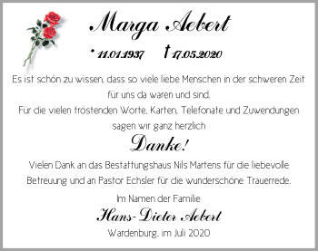 Traueranzeige von Marga Aebert von Nordwest-Zeitung