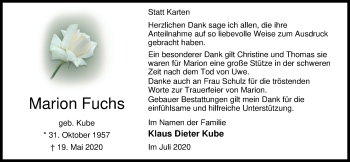 Traueranzeige von Marion Fuchs von Nordwest-Zeitung