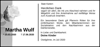 Traueranzeige von Martha Wulf von Nordwest-Zeitung