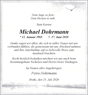 Traueranzeige von Michael Dohrmann von Nordwest-Zeitung