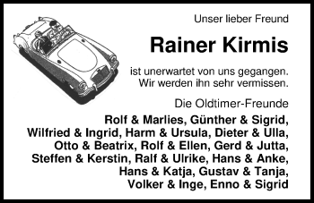 Traueranzeige von Rainer Kirmis von Nordwest-Zeitung
