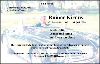 Traueranzeige von Rainer Kirmis von Nordwest-Zeitung