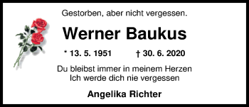 Traueranzeige von Werner Baukus von Nordwest-Zeitung