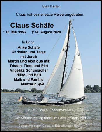 Traueranzeige von Claus Schäfe von Nordwest-Zeitung