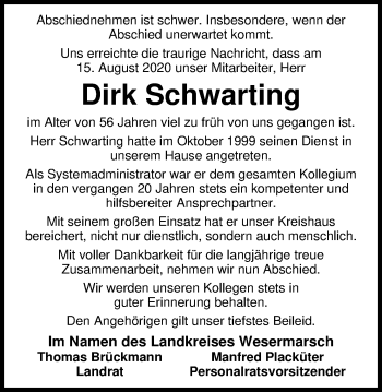Traueranzeige von Dirk Schwarting von Nordwest-Zeitung